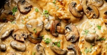 Chicken wine sauce and fried mushrooms