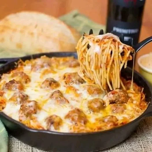 Baked meatball & spaghetti recipe