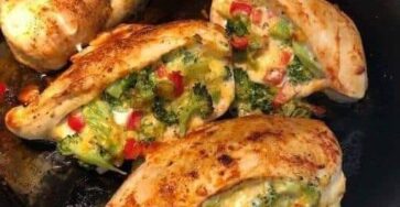 Chicken breasts stuffed with broccoli and cheddar cheese