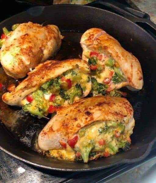 Chicken breasts stuffed with broccoli and cheddar cheese